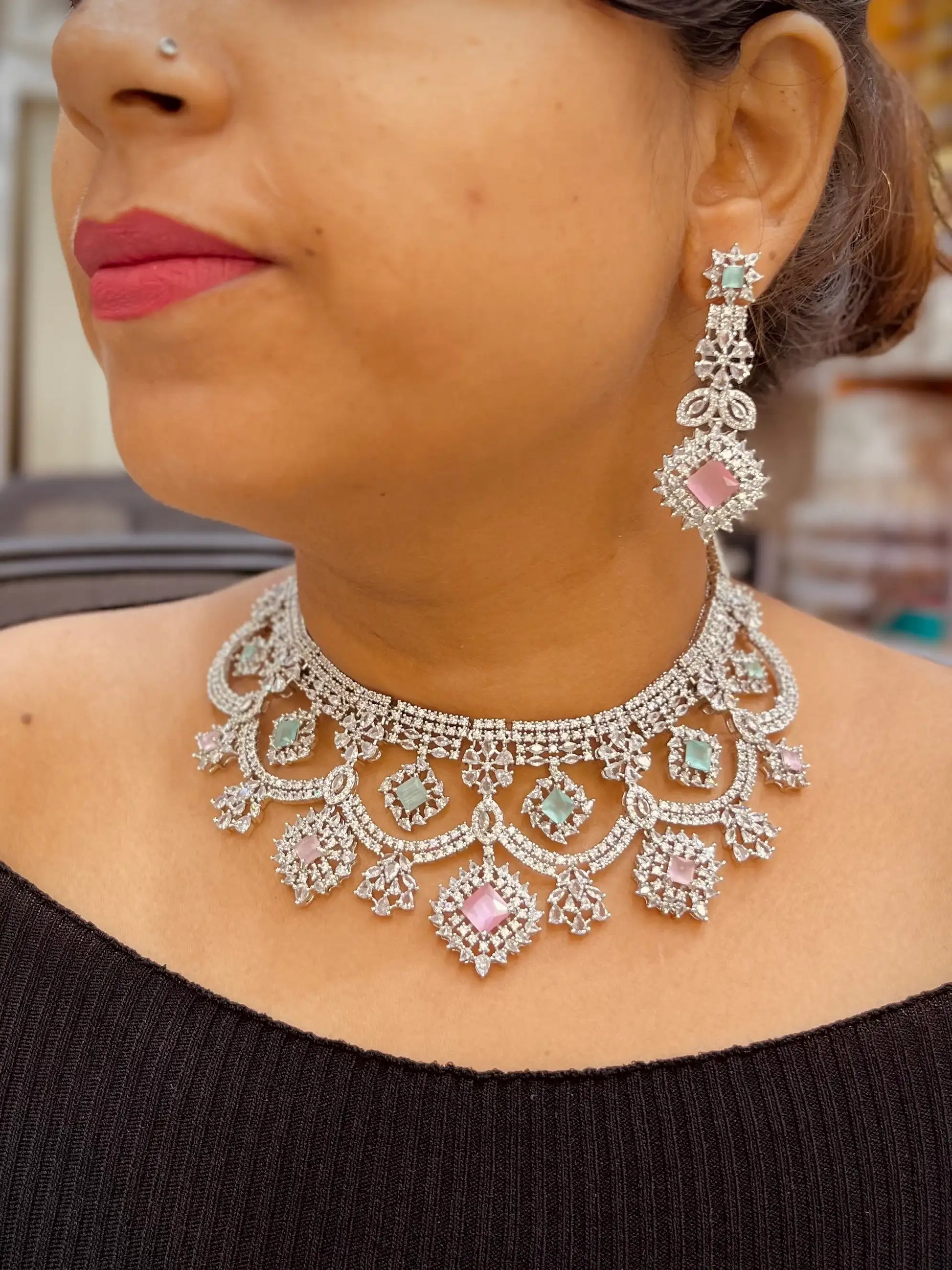 Zircon Necklace Set 368567 - Vijay & Sons