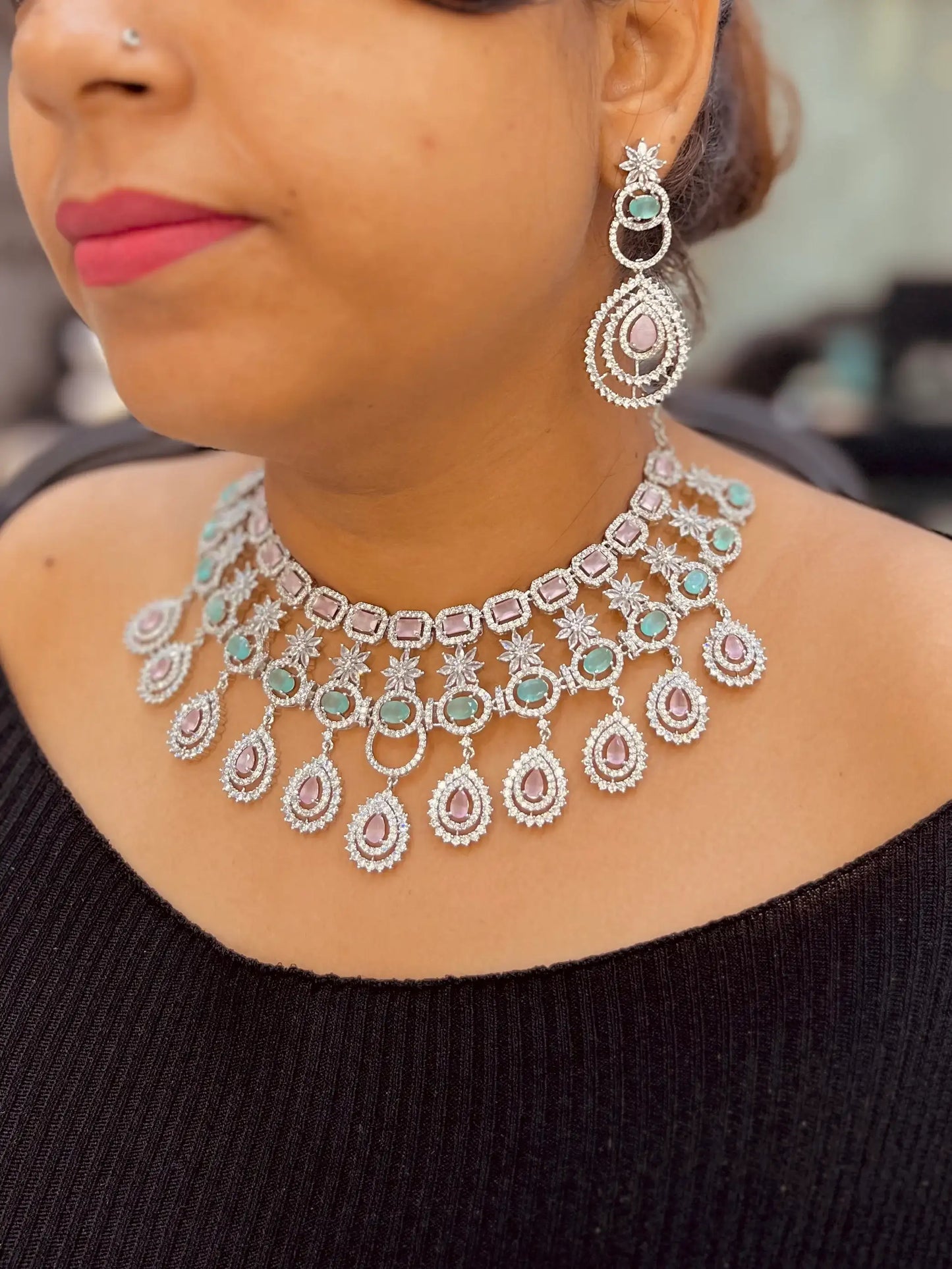 Diamond necklace set 6443 - Vijay & Sons