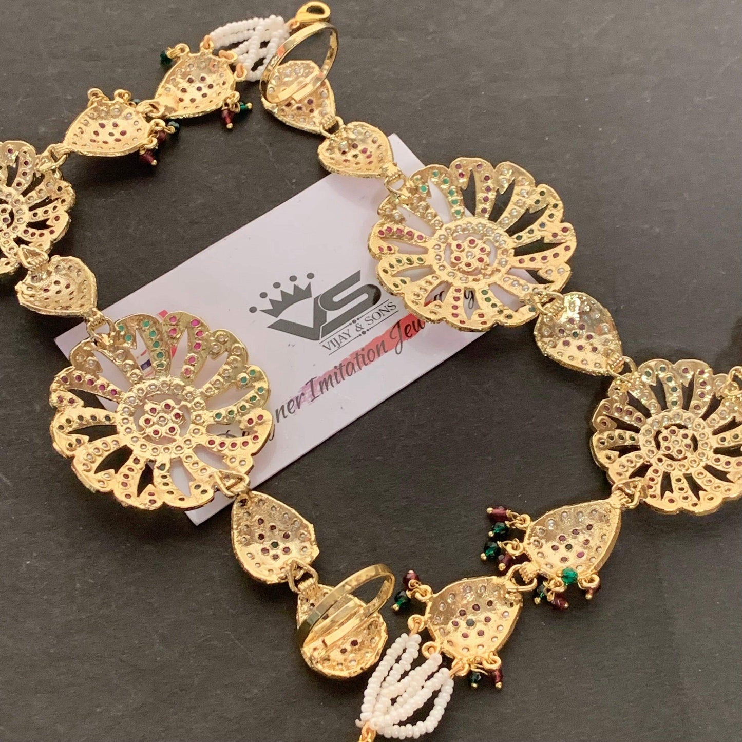 Jadau Ring adjustable size 294719 - Vijay & Sons