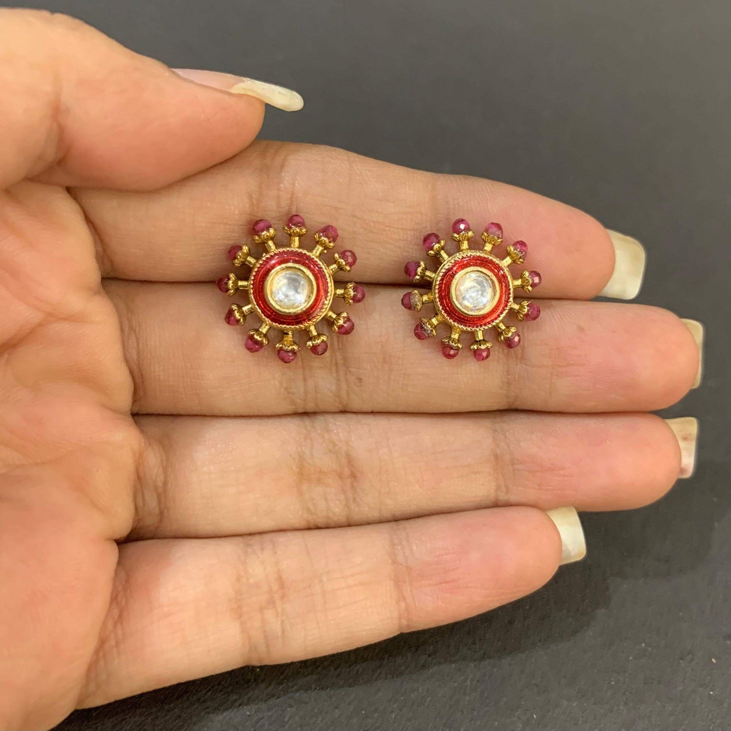 Stylish Gold ruby Stud Earrings - Vijay & Sons