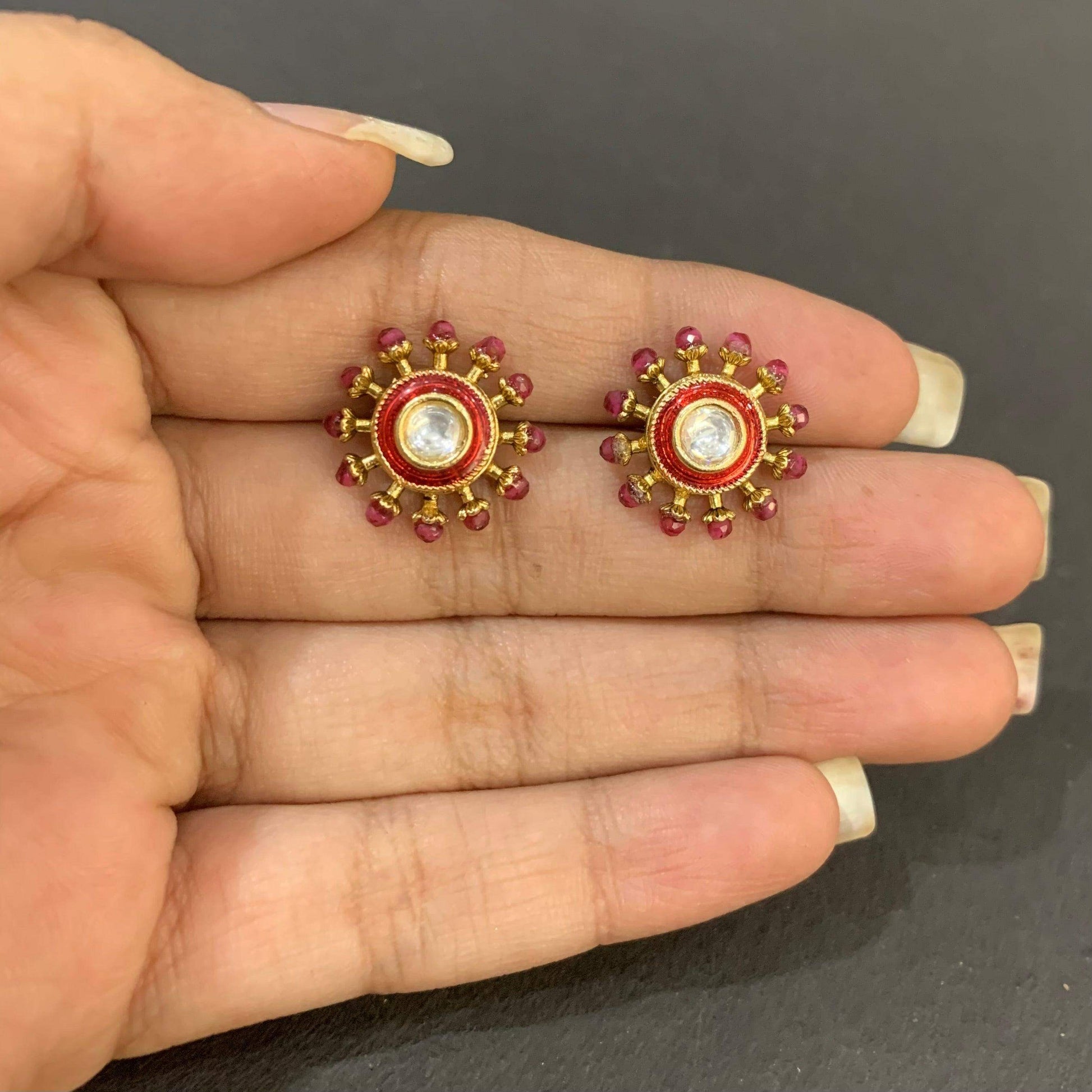 Stylish Gold ruby Stud Earrings - Vijay & Sons