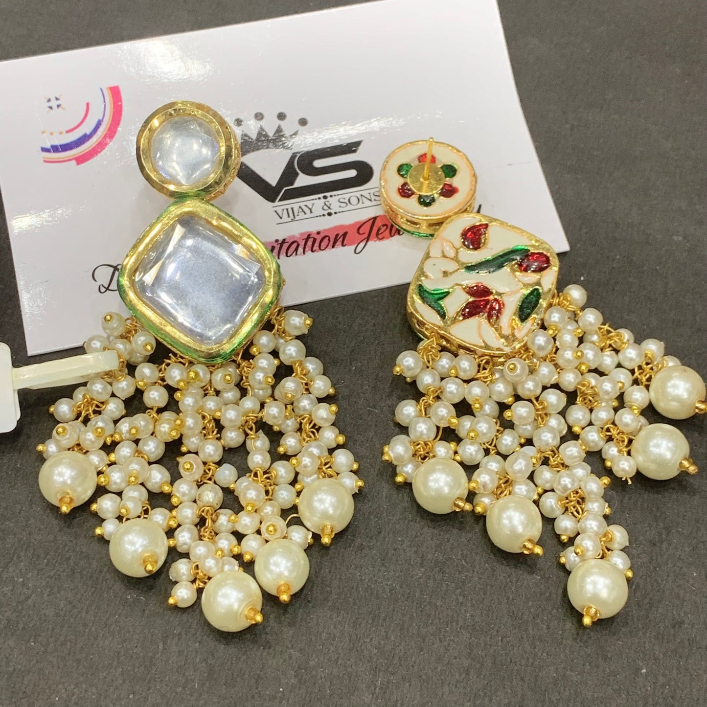 kundan long hanging earrings