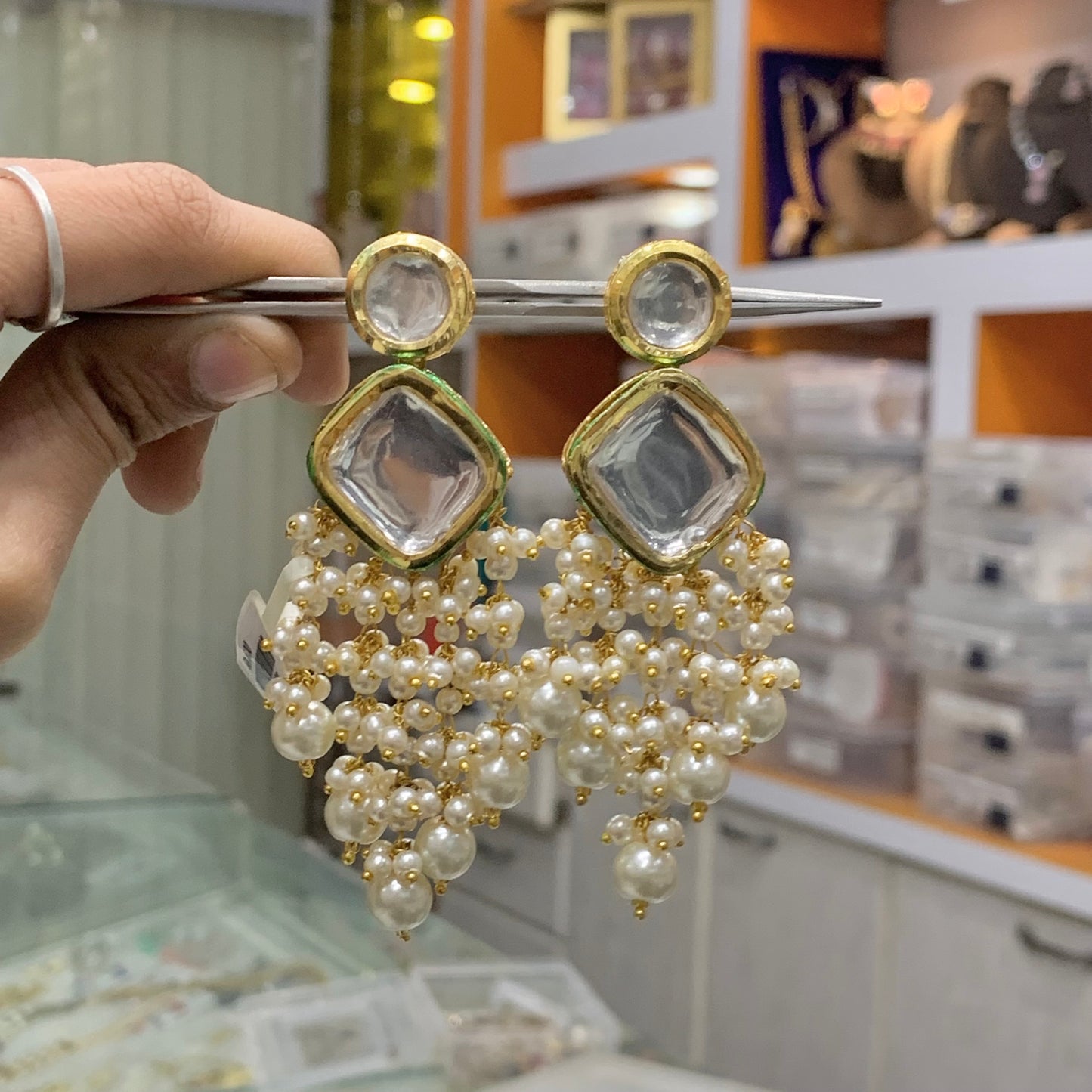 kundan long hanging earrings