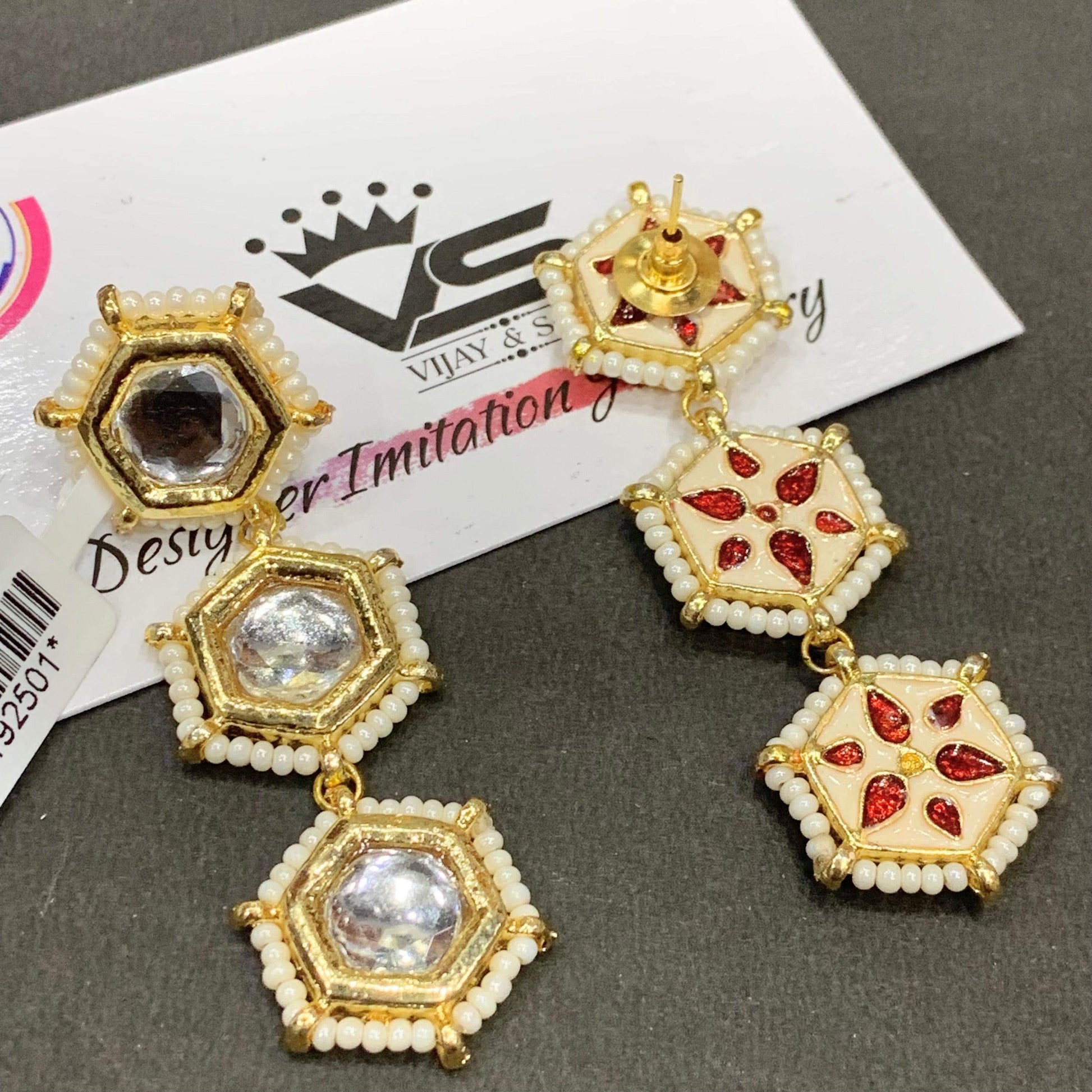Kundan Stone Stud Earrings - Vijay & Sons