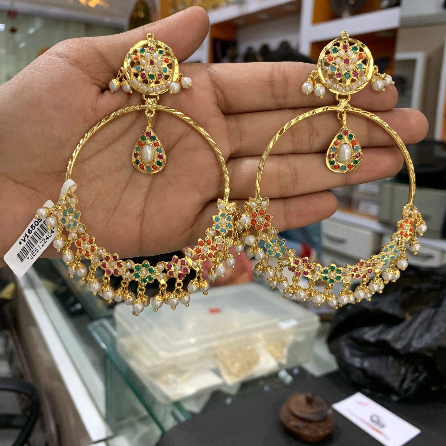 jadu chandbali flower shape earrings - Vijay & Sons