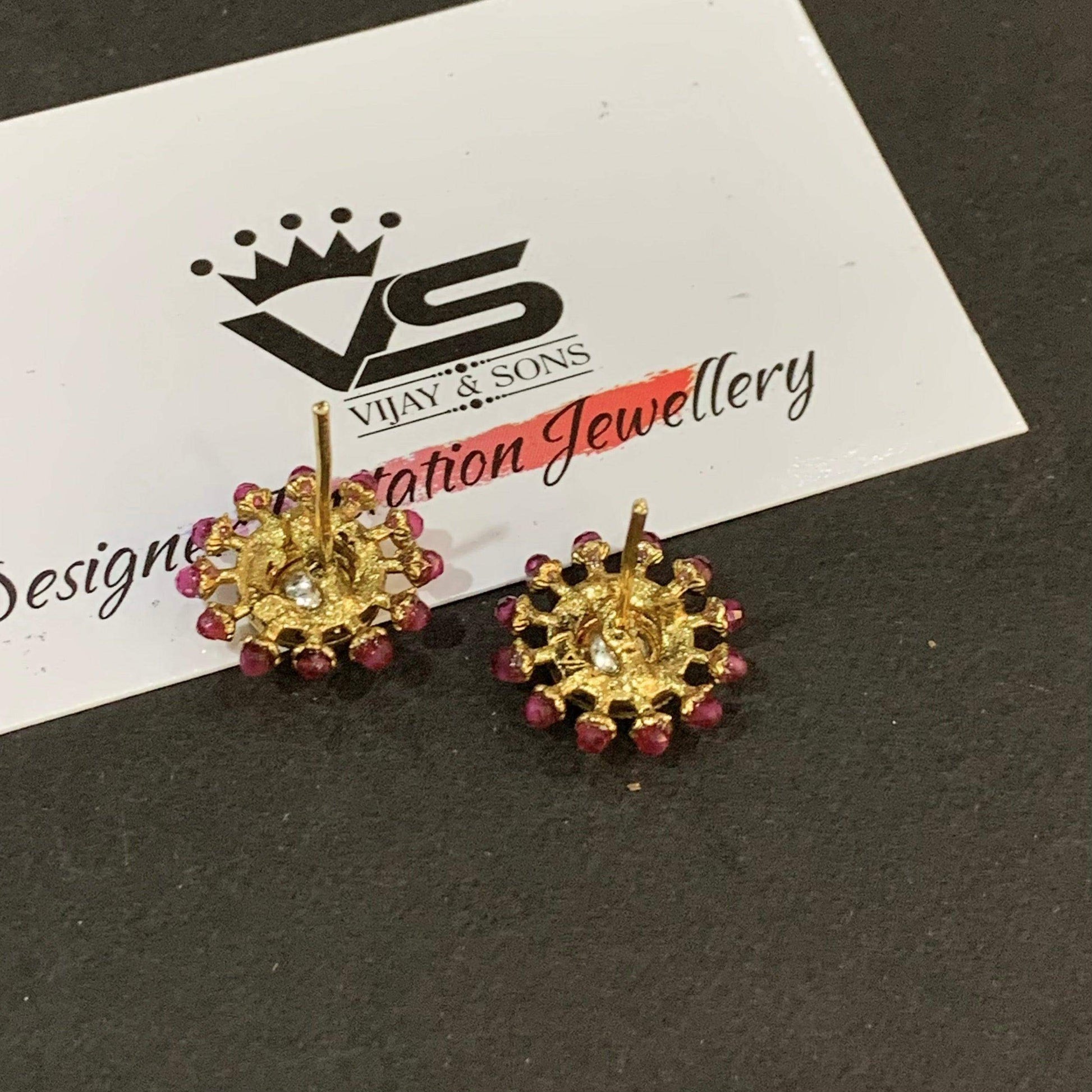 Stylish Gold ruby Stud Earrings - Vijay & Sons