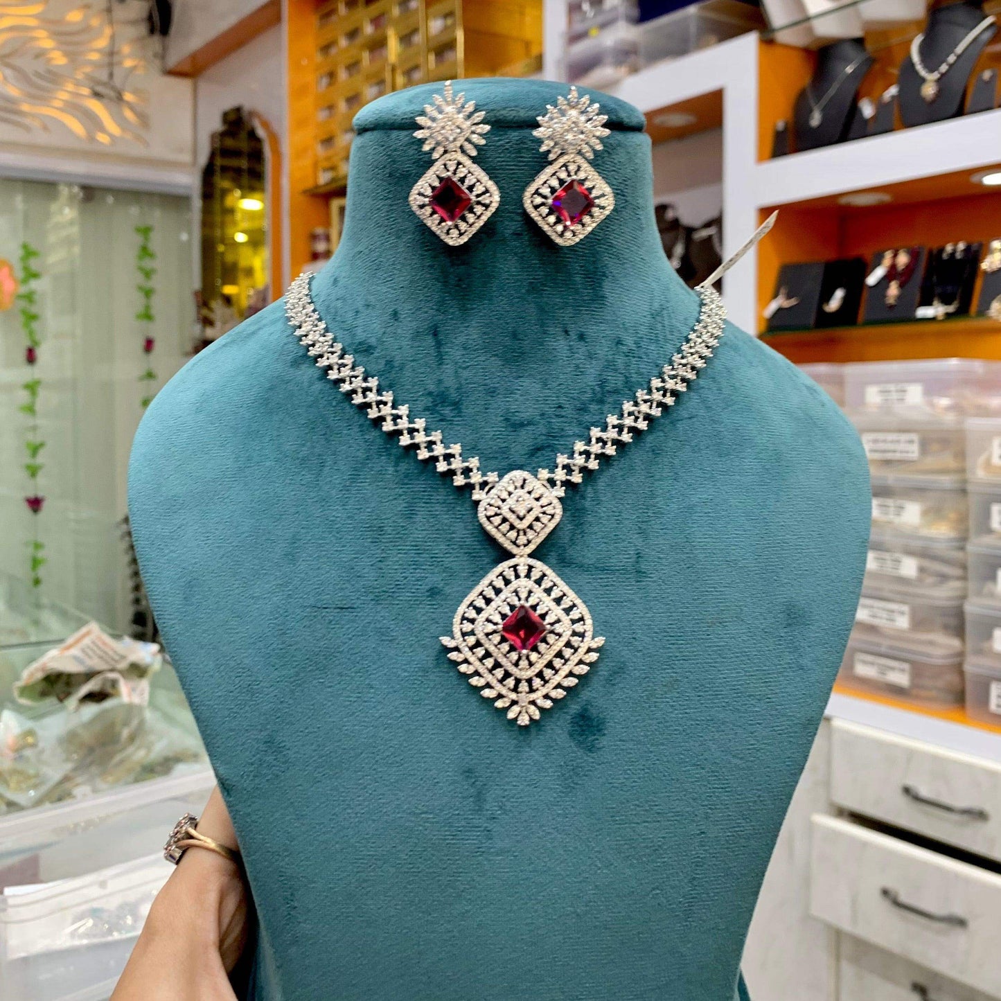 Zircon Necklace Set 47846 - Vijay & Sons