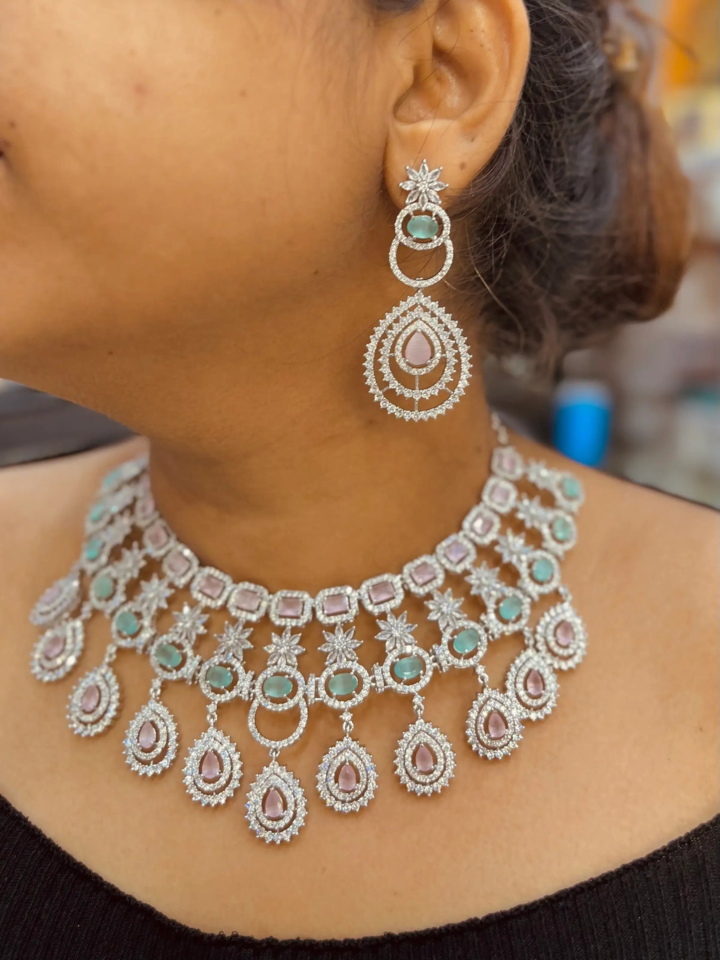 Diamond necklace set 6443 - Vijay & Sons