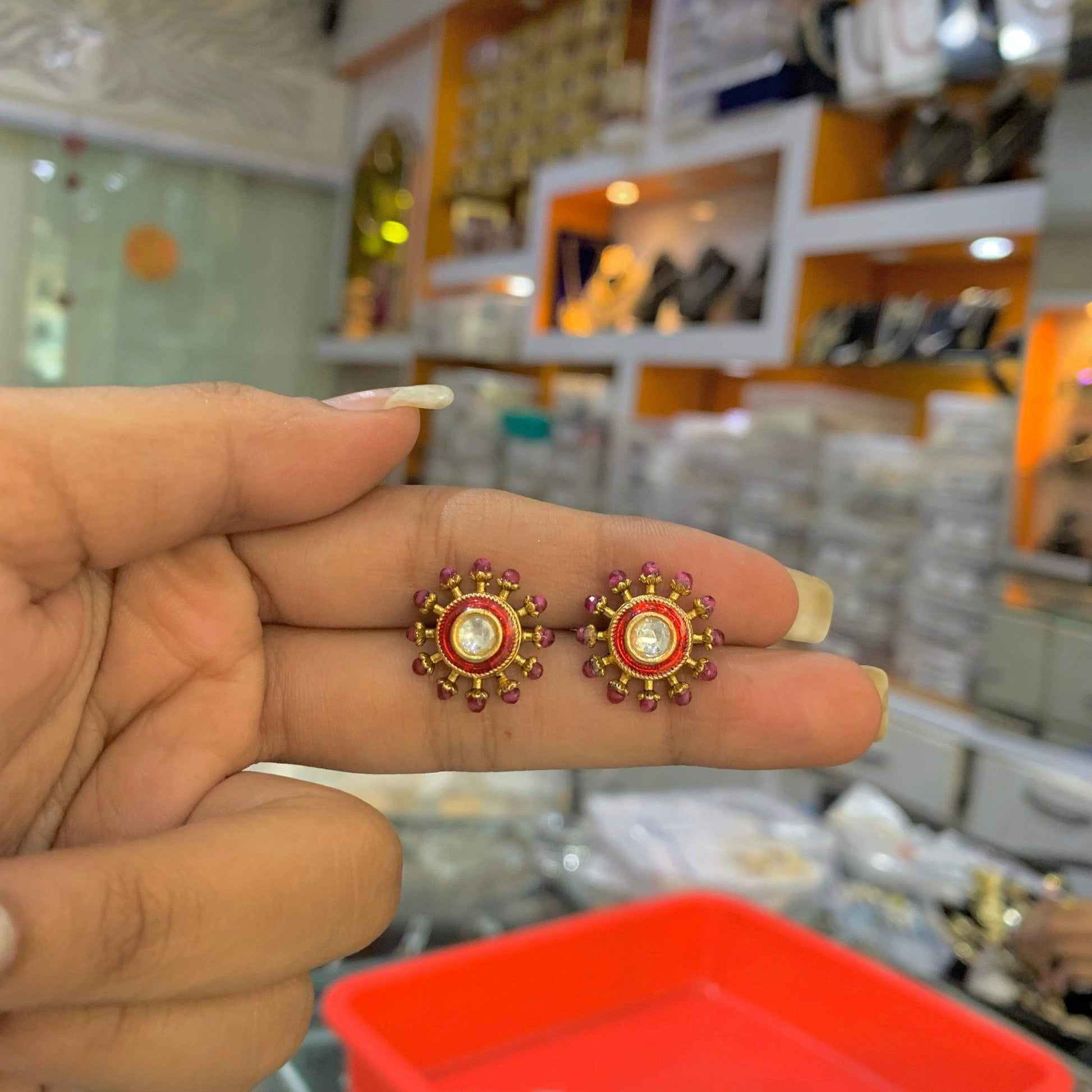 Stylish Gold ruby Stud Earrings - Vijay & Sons