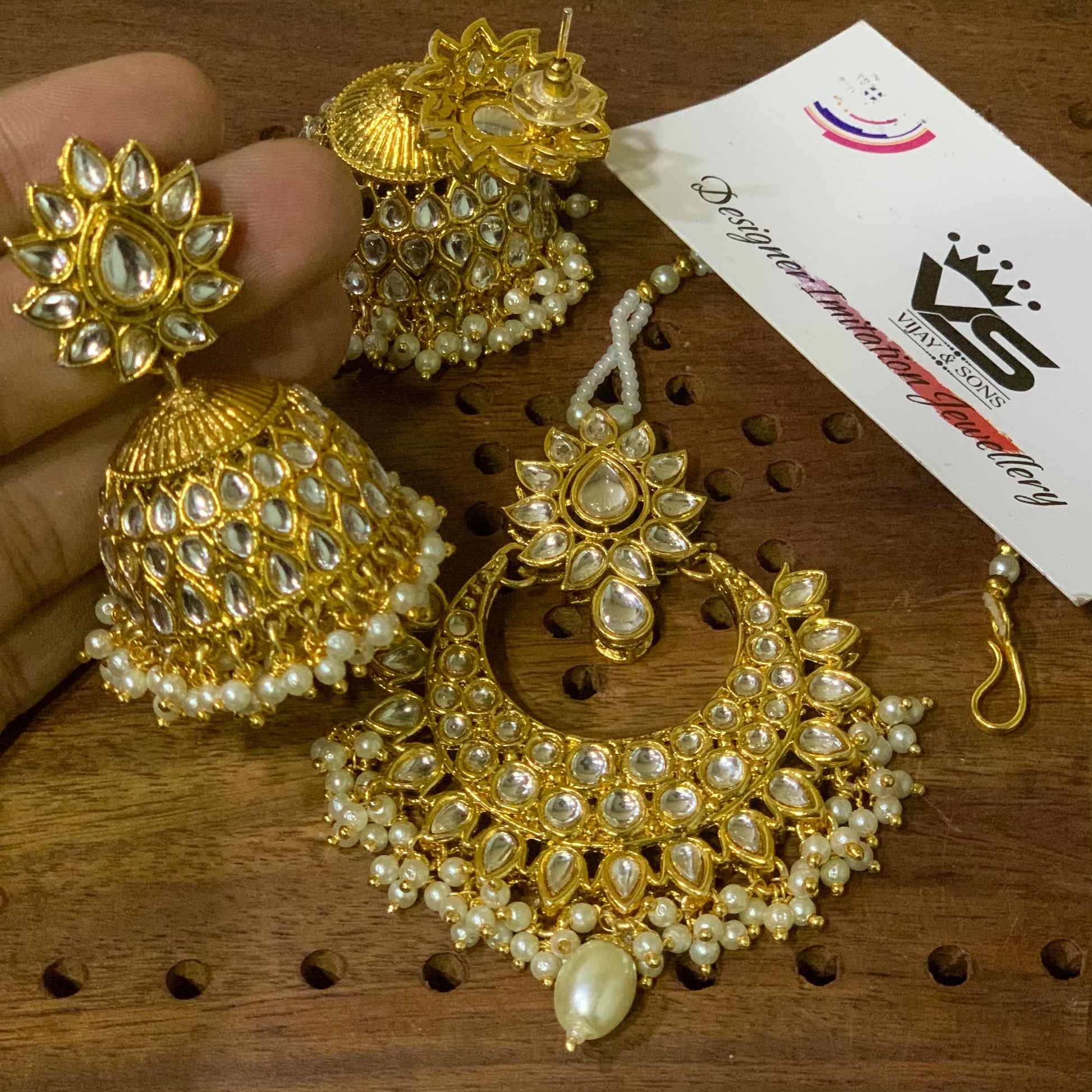 Kundan Tikka Earrings 444334 - Vijay & Sons