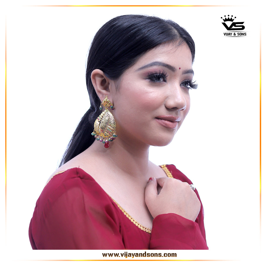 Traditional Jadau Work Ruby Green Pearls Work Earrings freeshipping - Vijay & Sons
