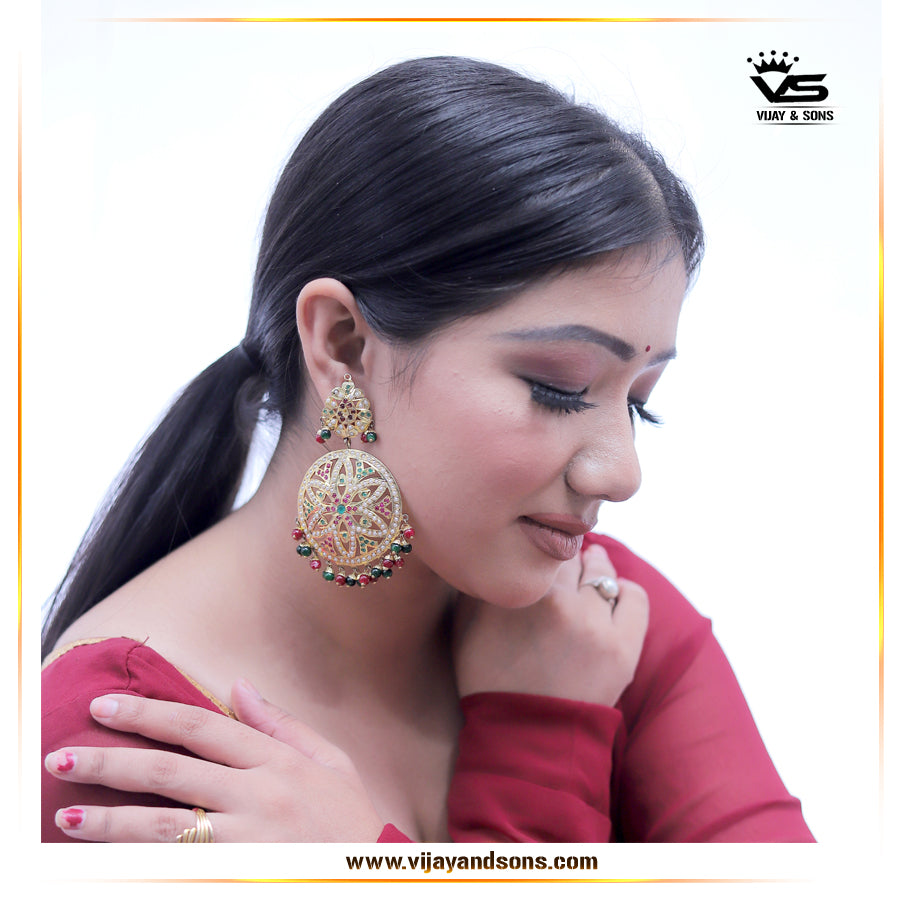Ruby green jadau earings freeshipping - Vijay & Sons
