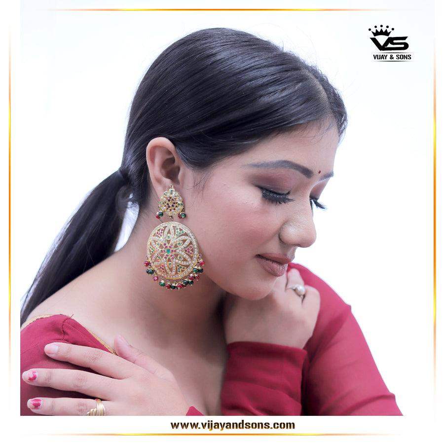 Ruby green jadau earings 758758 - Vijay & Sons