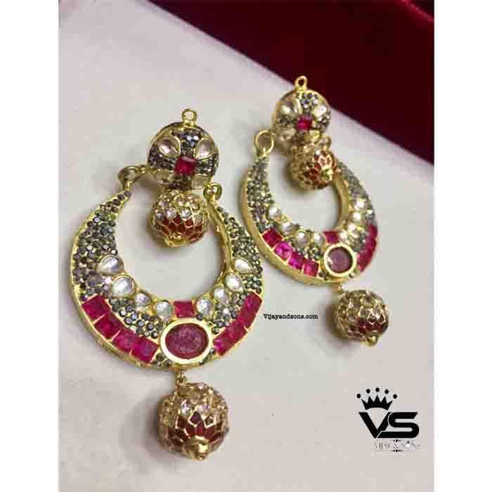 antique ruby quality chandbali earrings - Vijay & Sons