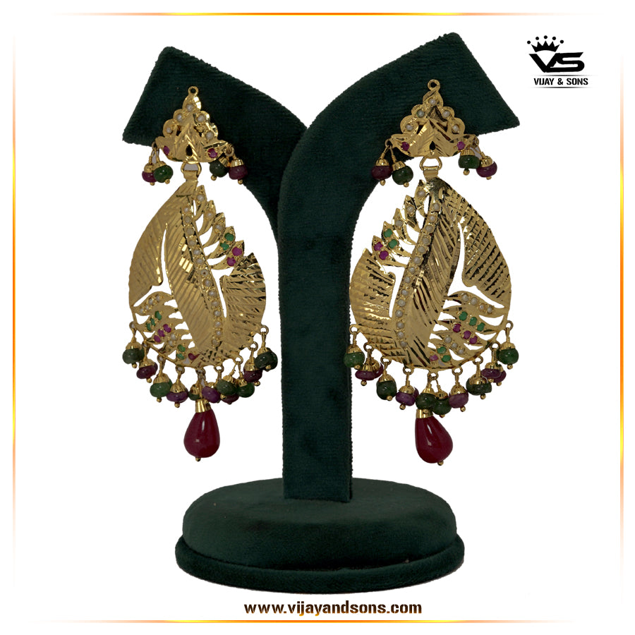 Traditional Jadau Work Ruby Green Pearls Work Earrings freeshipping - Vijay & Sons