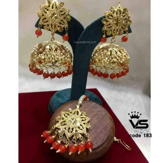Traditional mast design white mounga jadau earrings with tika - Vijay & Sons