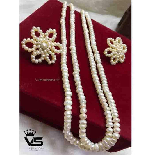 real pearl double layer mala with flower stud - Vijay & Sons