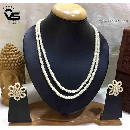 real pearl double layer mala with flower stud - Vijay & Sons