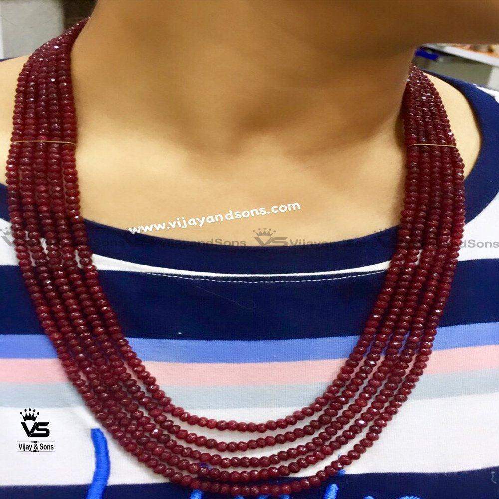 Crystal Necklace / Imitation Ruby Mala With Tops - Vijay & Sons