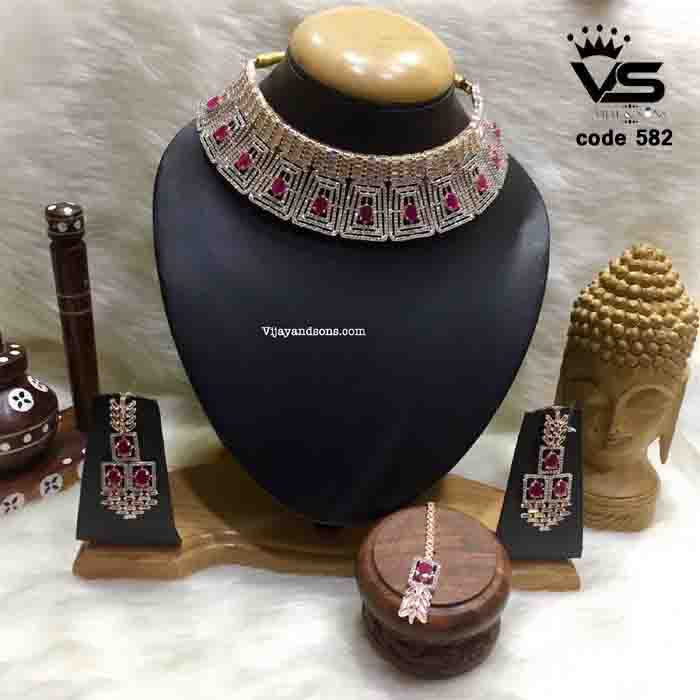 rose gold american diamond choker necklace set freeshipping - Vijay & Sons