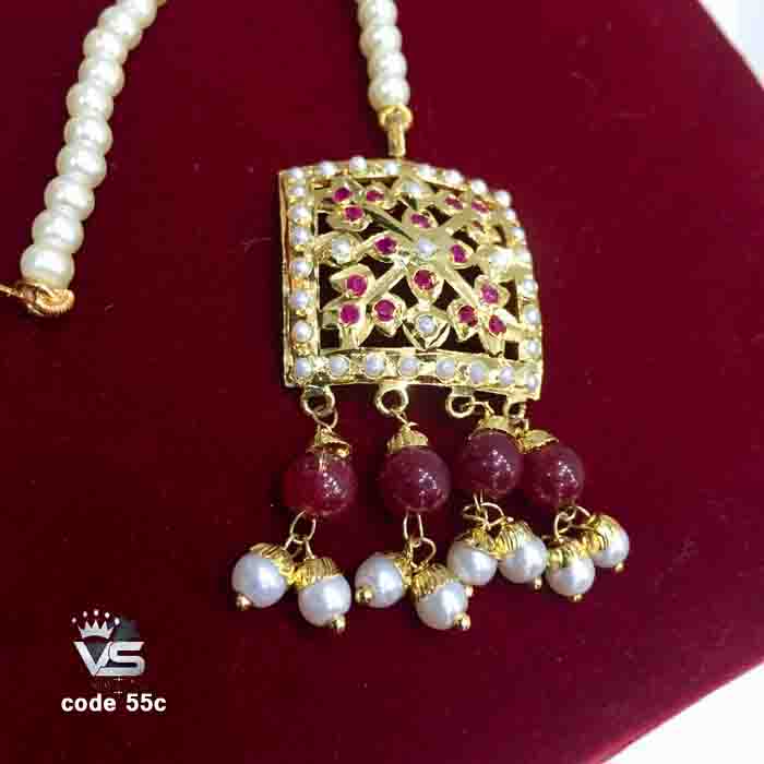 Jadau mang tika in red colour freeshipping - Vijay & Sons