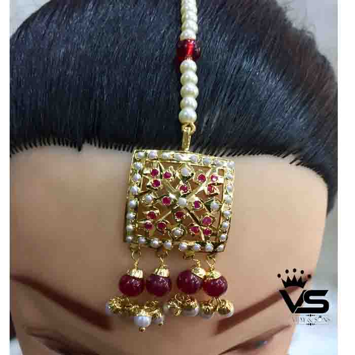 Jadau mang tika in red colour freeshipping - Vijay & Sons