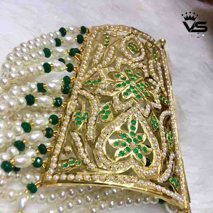 Handmade Traditional Green White Jadau Bracelet freeshipping - Vijay & Sons