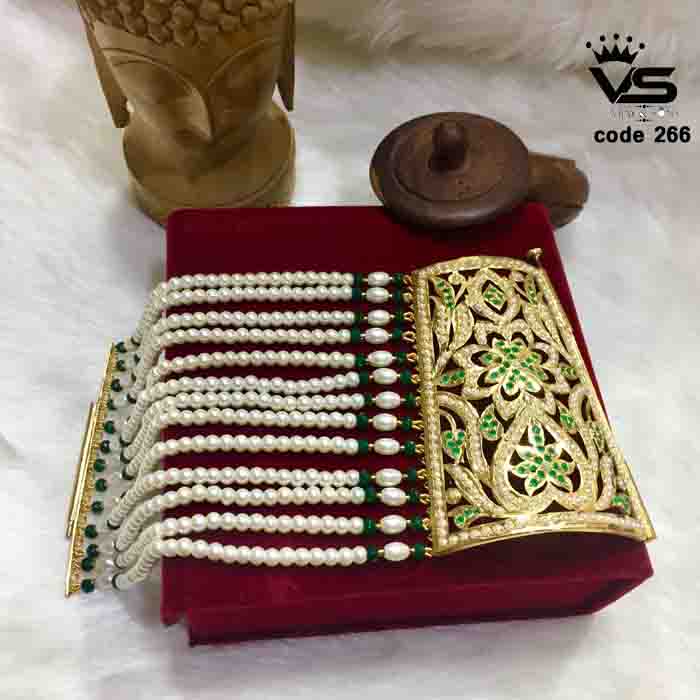 Handmade Traditional Green White Jadau Bracelet freeshipping - Vijay & Sons