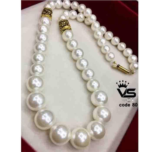 white plane pearl mala with antique piece - Vijay & Sons