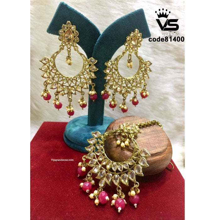 Traditional red white pearls tika set freeshipping - Vijay & Sons