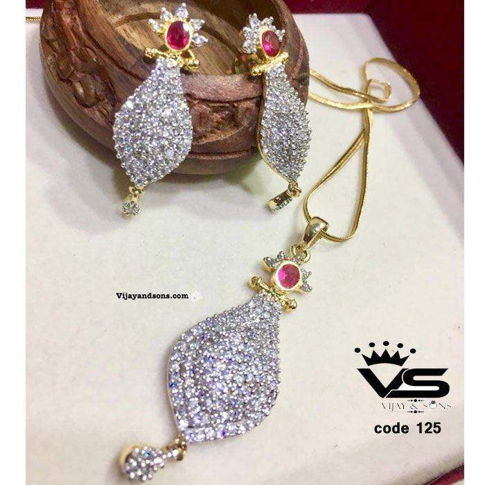 quality petal green stone pendant set - Vijay & Sons