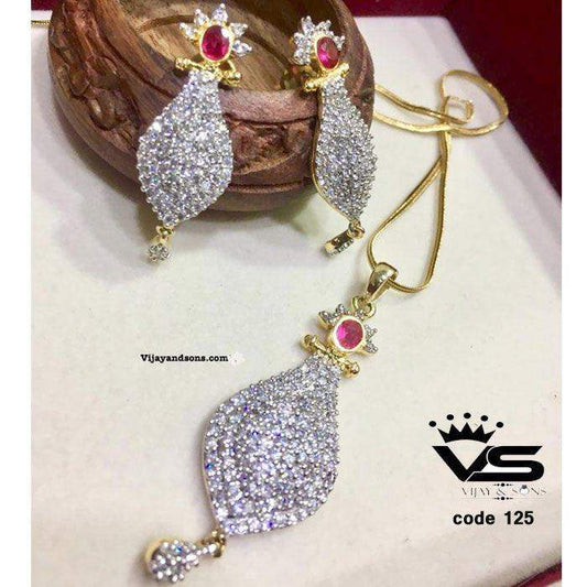 quality petal green stone pendant set - Vijay & Sons