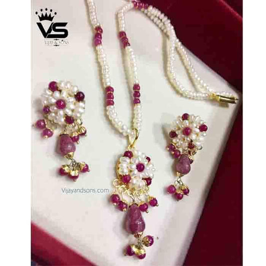 ruby pendent set & fresh water pearl - Vijay & Sons