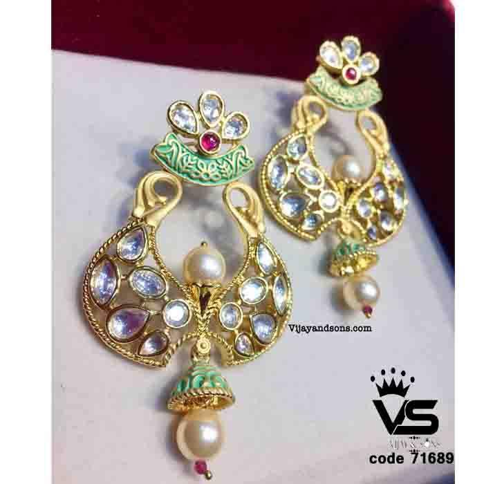 Antique Quality Ruby Green Kundan Earning 87876 - Vijay & Sons