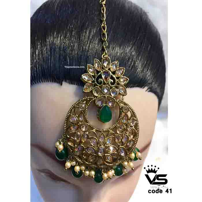 Flower shape kundan & moti mang tika freeshipping - Vijay & Sons