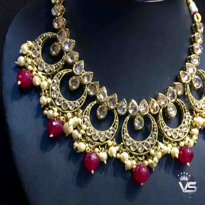 Indian Antique Jewellery Set / Kundan Black Meena Necklace freeshipping - Vijay & Sons