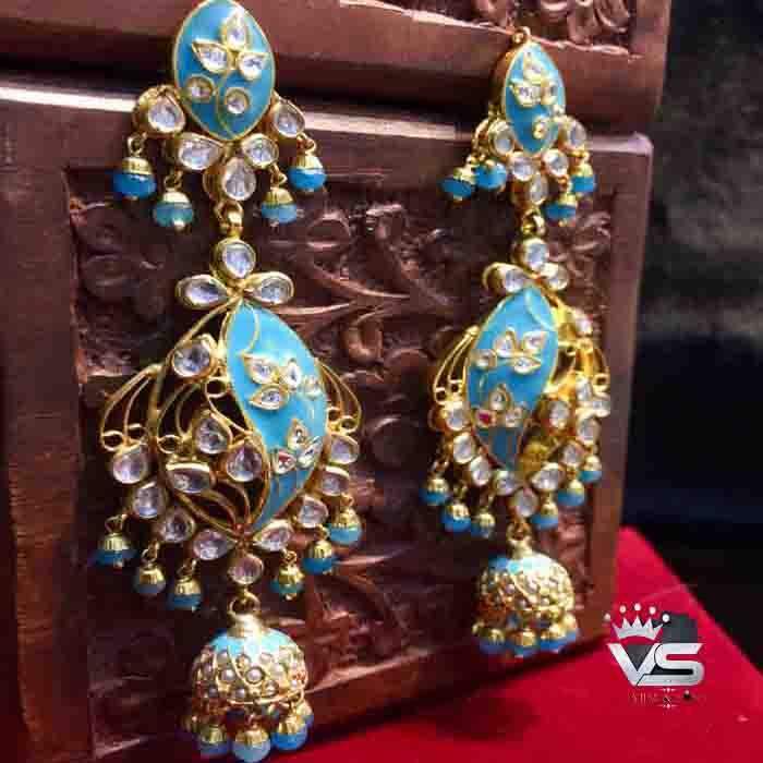 Kundan Feroza Earrings345623 - Vijay & Sons