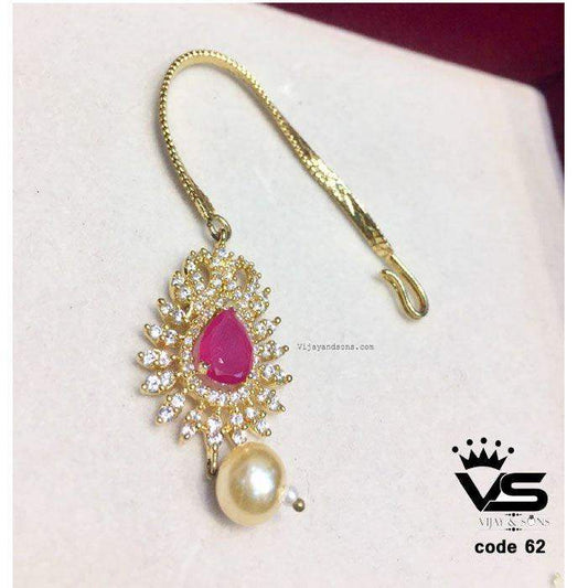 ruby diamond gold plated maang tikka - Vijay & Sons
