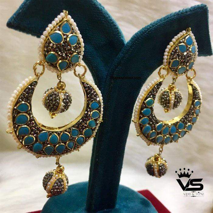 antique blue stone stylish earrings - Vijay & Sons