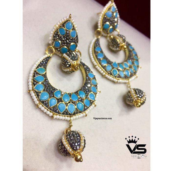 antique blue stone stylish earrings - Vijay & Sons