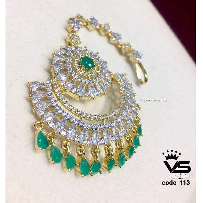 green golden quality diamond maang tikka freeshipping Vijay Sons