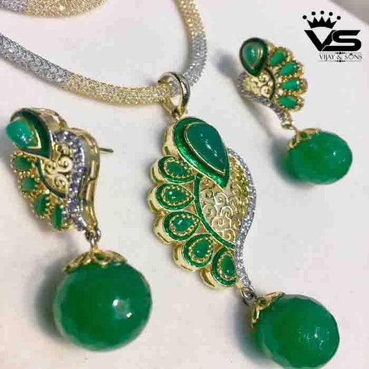 Party Wear Necklace / Green Set - Vijay & Sons