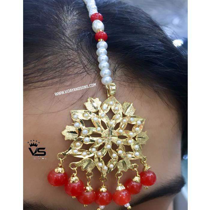 Traditional mast design white mounga jadau earrings with tika - Vijay & Sons