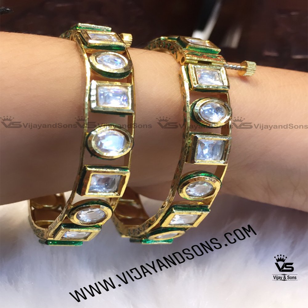 Kundan Gold Plated Bangles freeshipping - Vijay & Sons