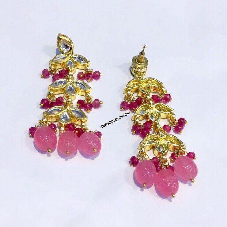 pink kundan quality hanging earring - Vijay & Sons