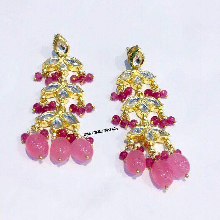 pink kundan quality hanging earring - Vijay & Sons