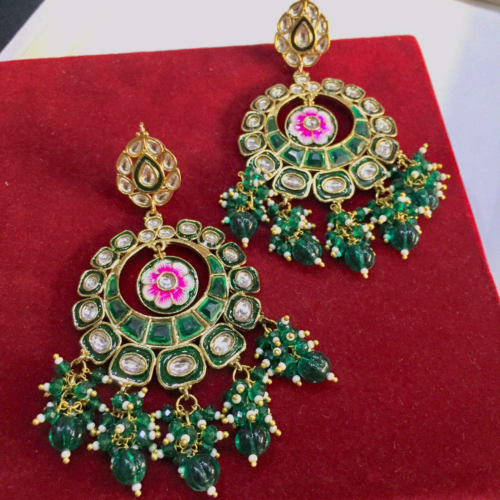 Kundan meena earrings 44335 - Vijay & Sons