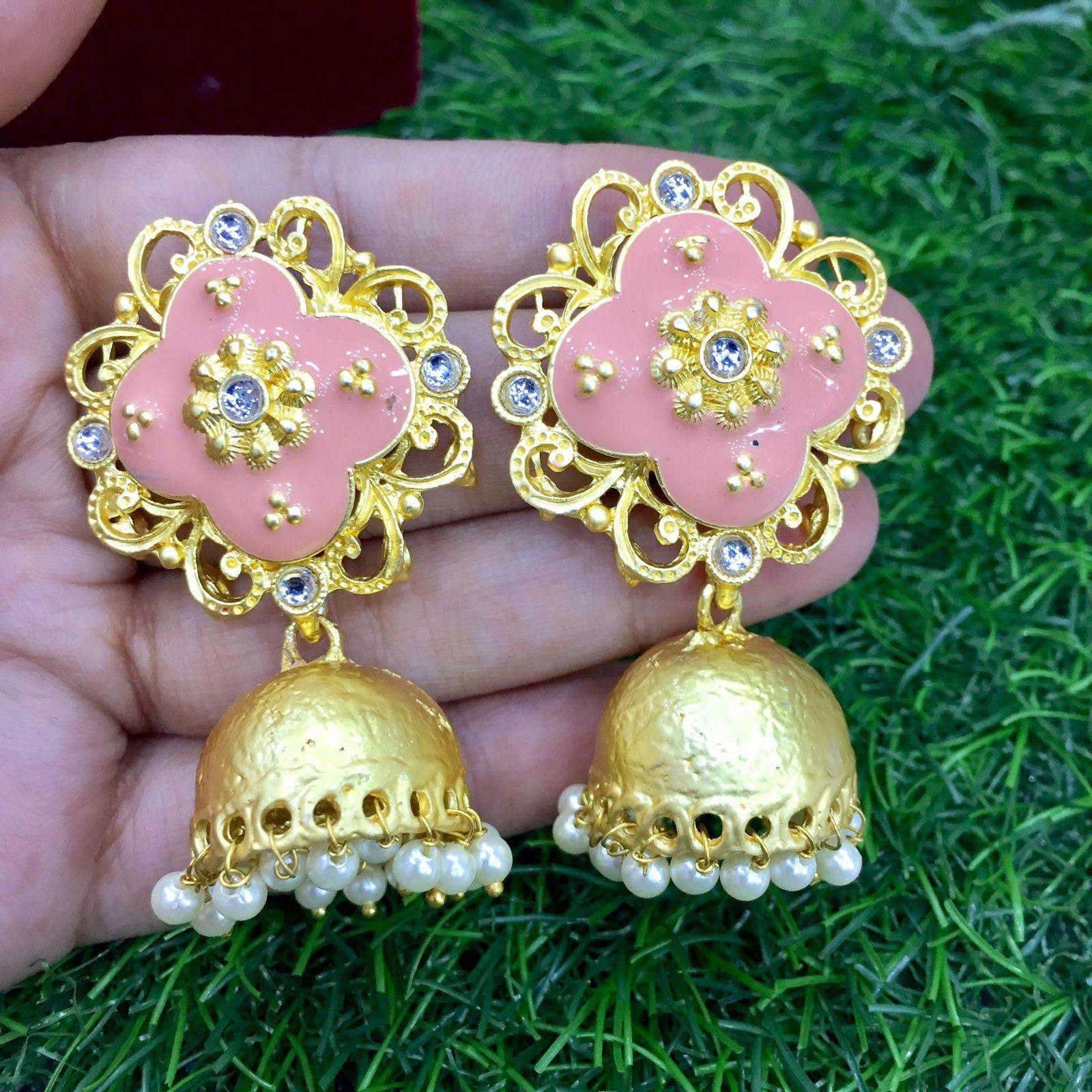 Peach Meena jhumka 3467 - Vijay & Sons