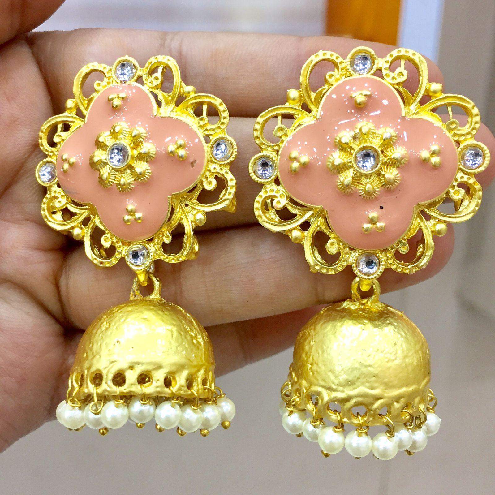 Peach Meena jhumka 3467 - Vijay & Sons