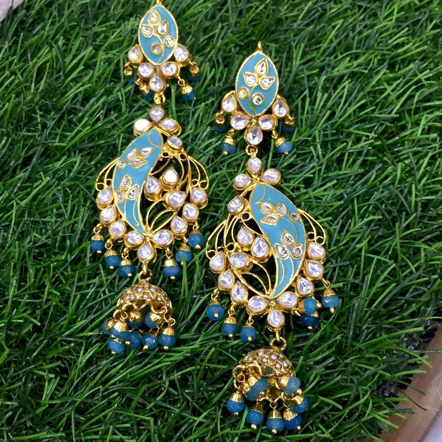Kundan Feroza Earrings345623 - Vijay & Sons